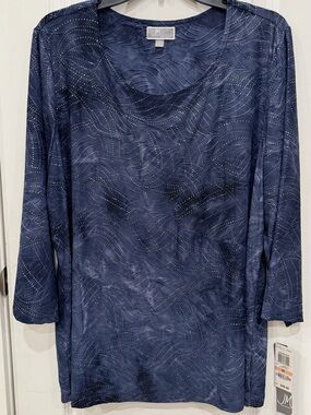 JM Collection Navy Tunic with Silver Dot Wave Detail